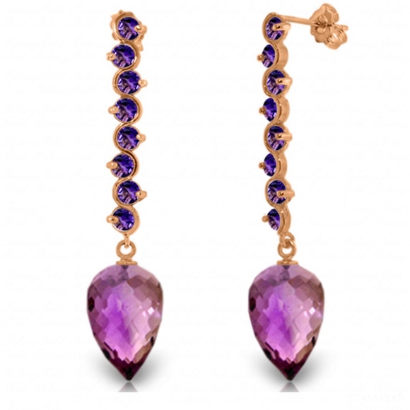 GOLD EARRINGS WITH DROP BRIOLETTE AMETHYSTS